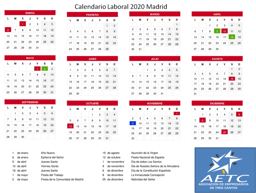 Calendario Laboral Madrid 2020 Asociación De Empresarios Tres Cantos 4459