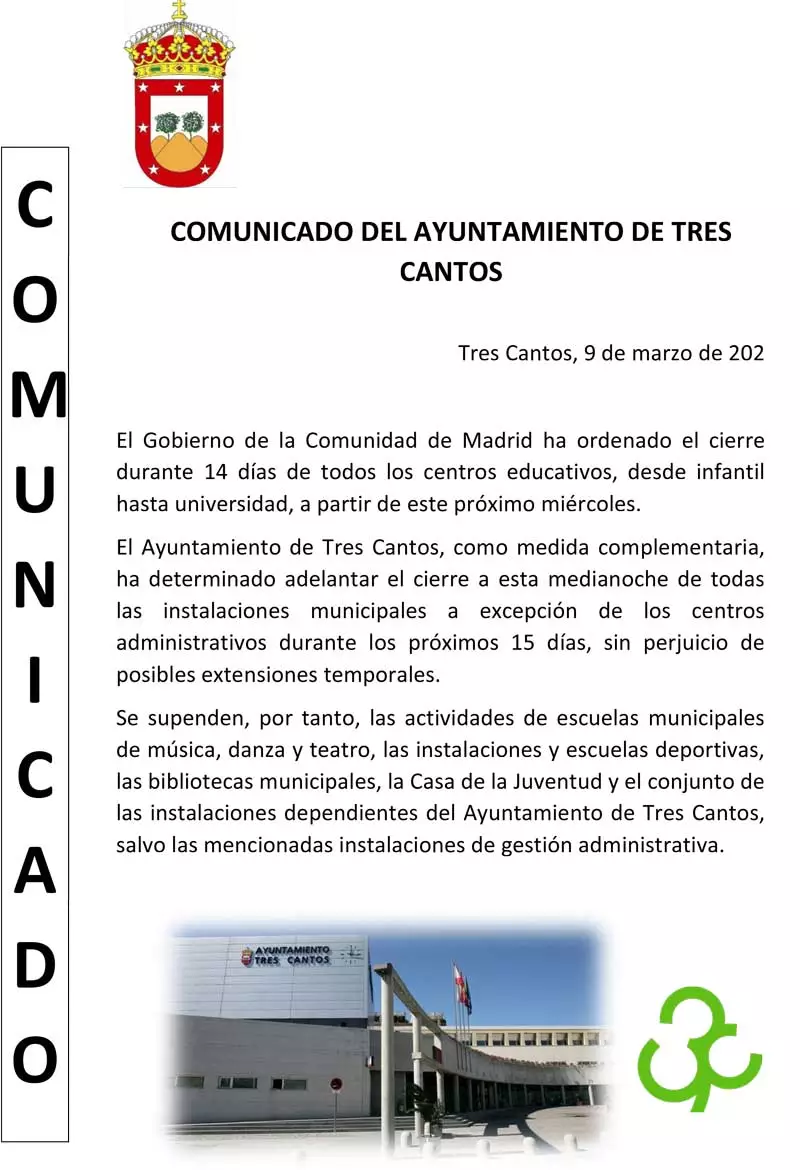 COMUNICADO DEL AYUNTAMIENTO DE TRES CANTOS